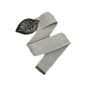 Versatile White Stretch Belt with Metallic Brass Tone Leaf Clasp Fits up to 2X